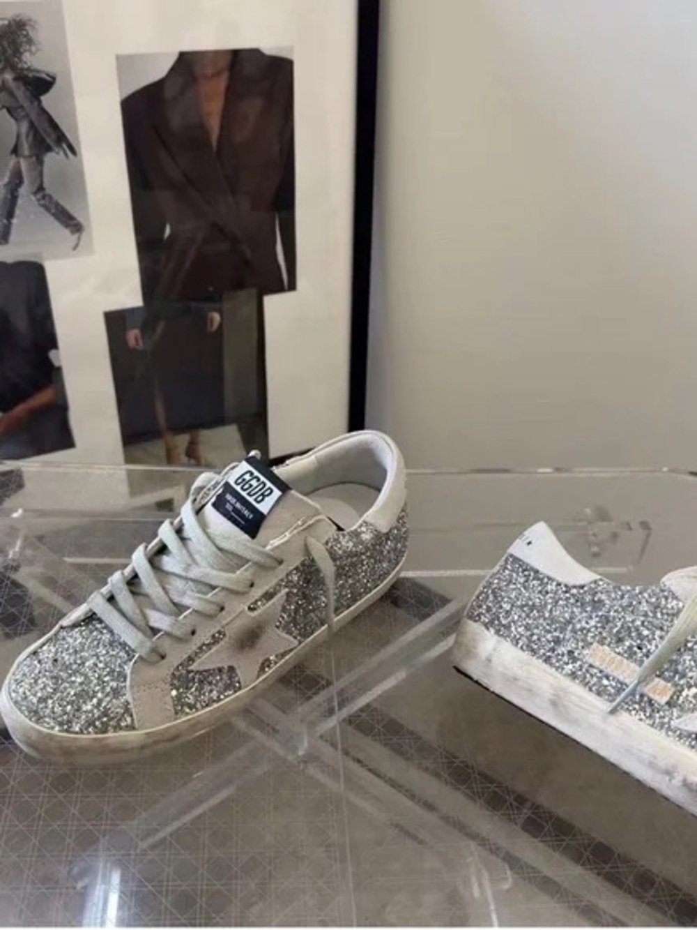 Golden Goose Silver Glitter Low-Top Sneakers with White Suede Star
